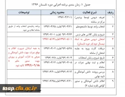 زمانبندی برنامه اجرائی و دروس دوره تابستان 96