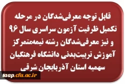 قابل توجه معرفی شدگان در مرحله تکمیل ظرفیت آزمون سراسری سال 96
