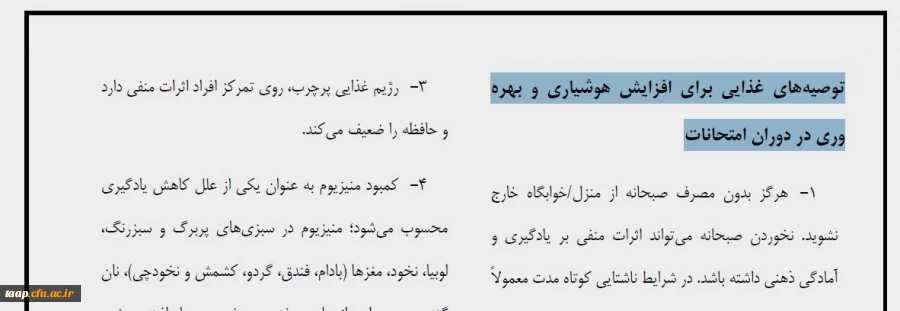 توصیههای غذایی برای افزایش هوشیاری و بهره وری در دوران امتحانات