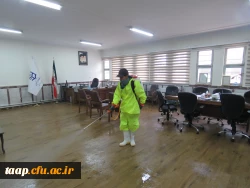 ضدعفونی با رعایت تمام پروتکل های بهداشتی در پردیس علامه امینی 2